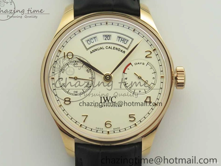 MIROTIME 0406 Thermal Portuguese Real PR Real Annual Calendar IW503501 RG ZF 1:1 Best Edition White Dial on Black Leather Strap A 7150